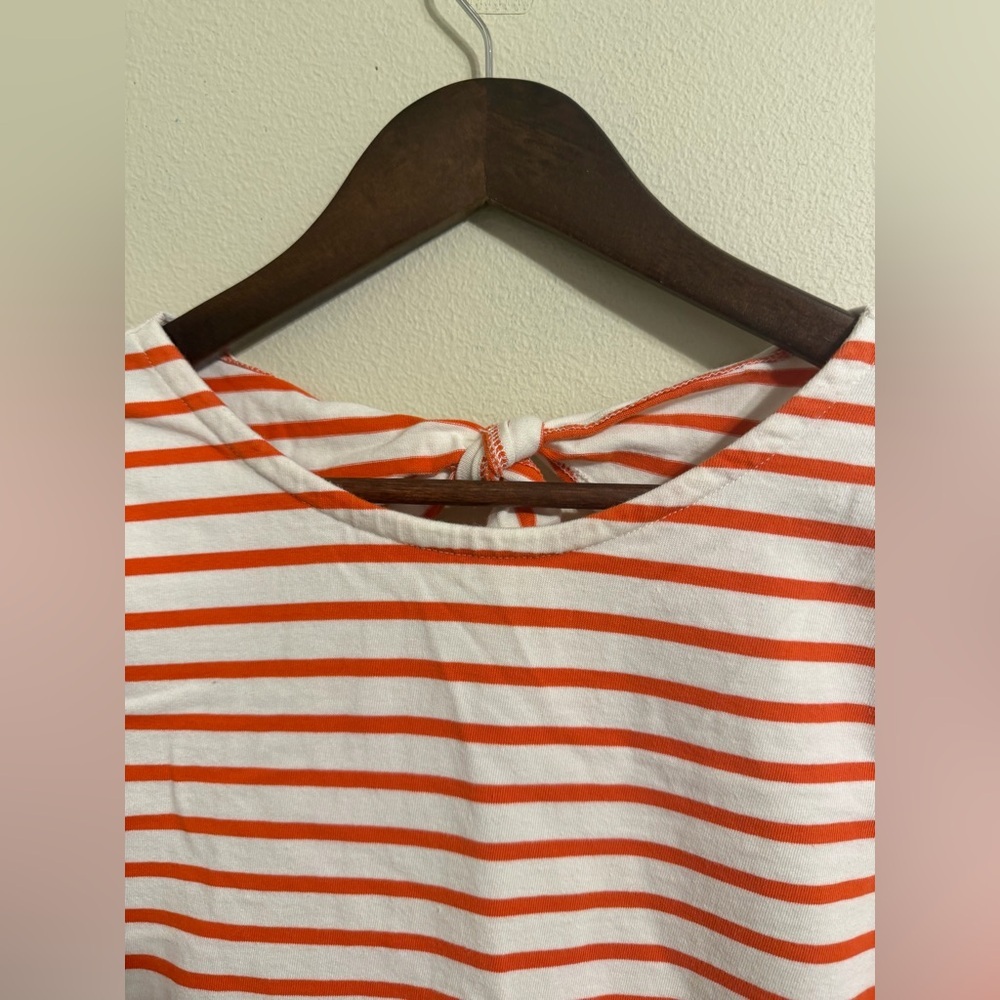 J.Crew Orange White Stripe Tie Back Top 3/4 Sleeve Cotton Size Small Nautical - Picture 6 of 8